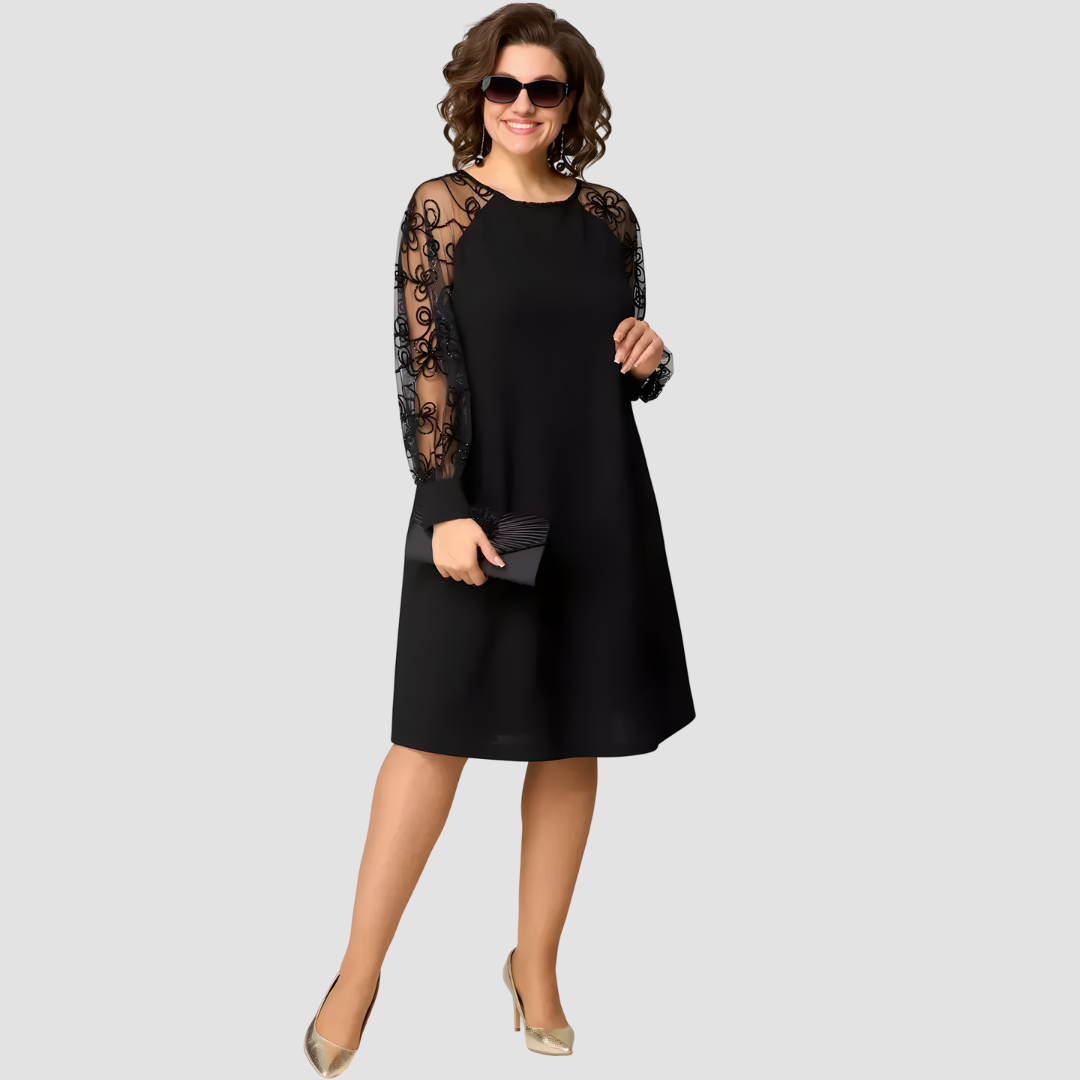 Elara | Patchwork Lace Long-Sleeve Midi Dress