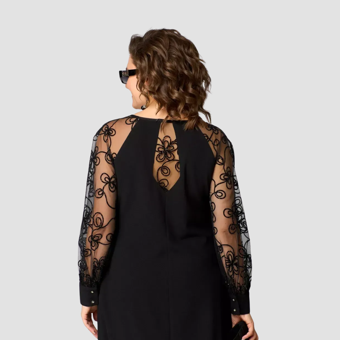 Elara | Patchwork Lace Long-Sleeve Midi Dress