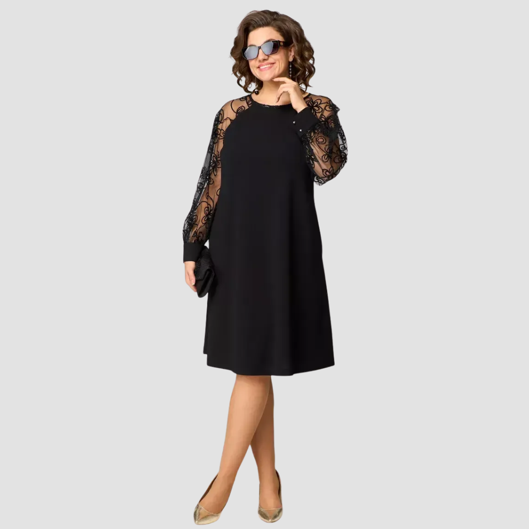 Elara | Patchwork Lace Long-Sleeve Midi Dress