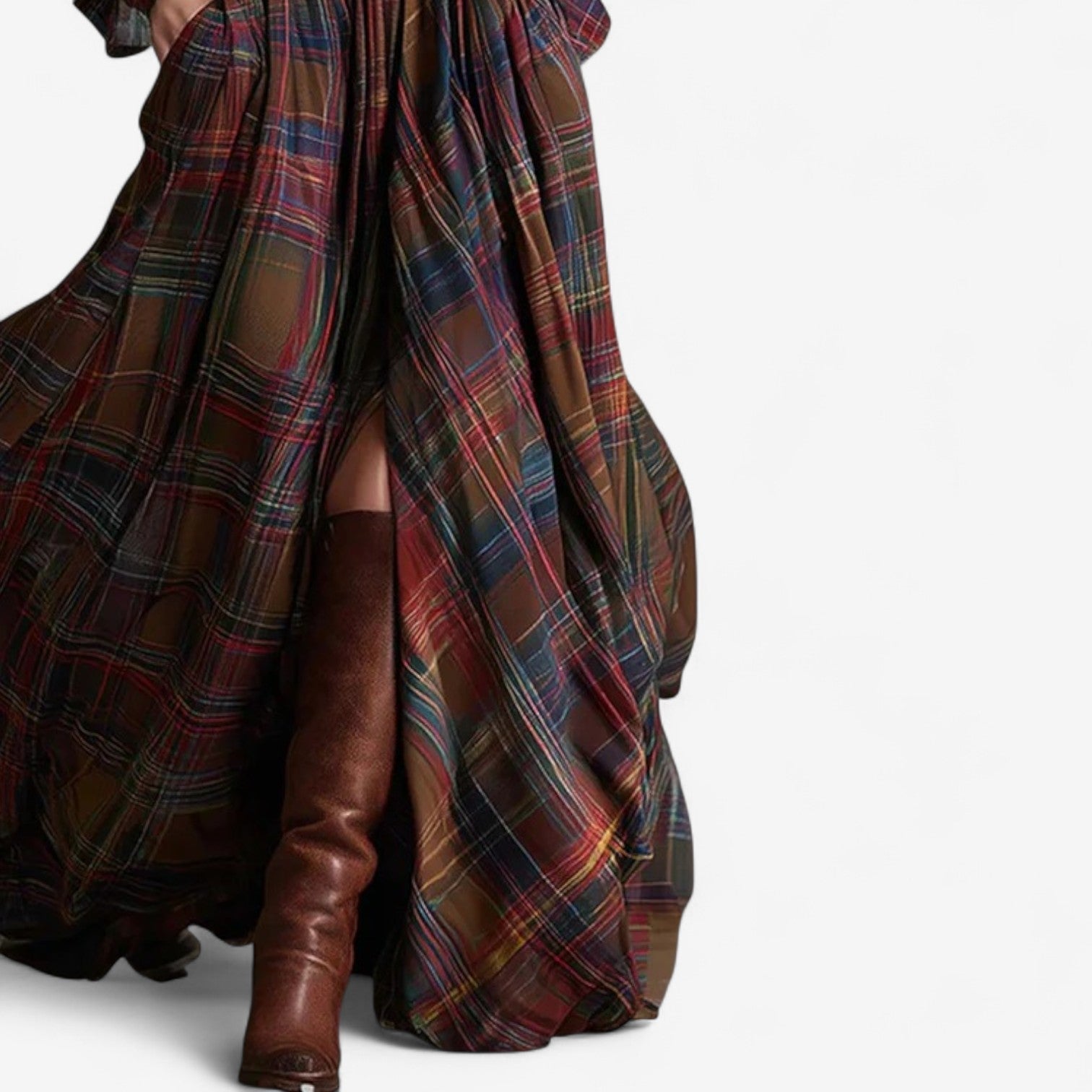 Elora | Belted Plaid Maxi Dress