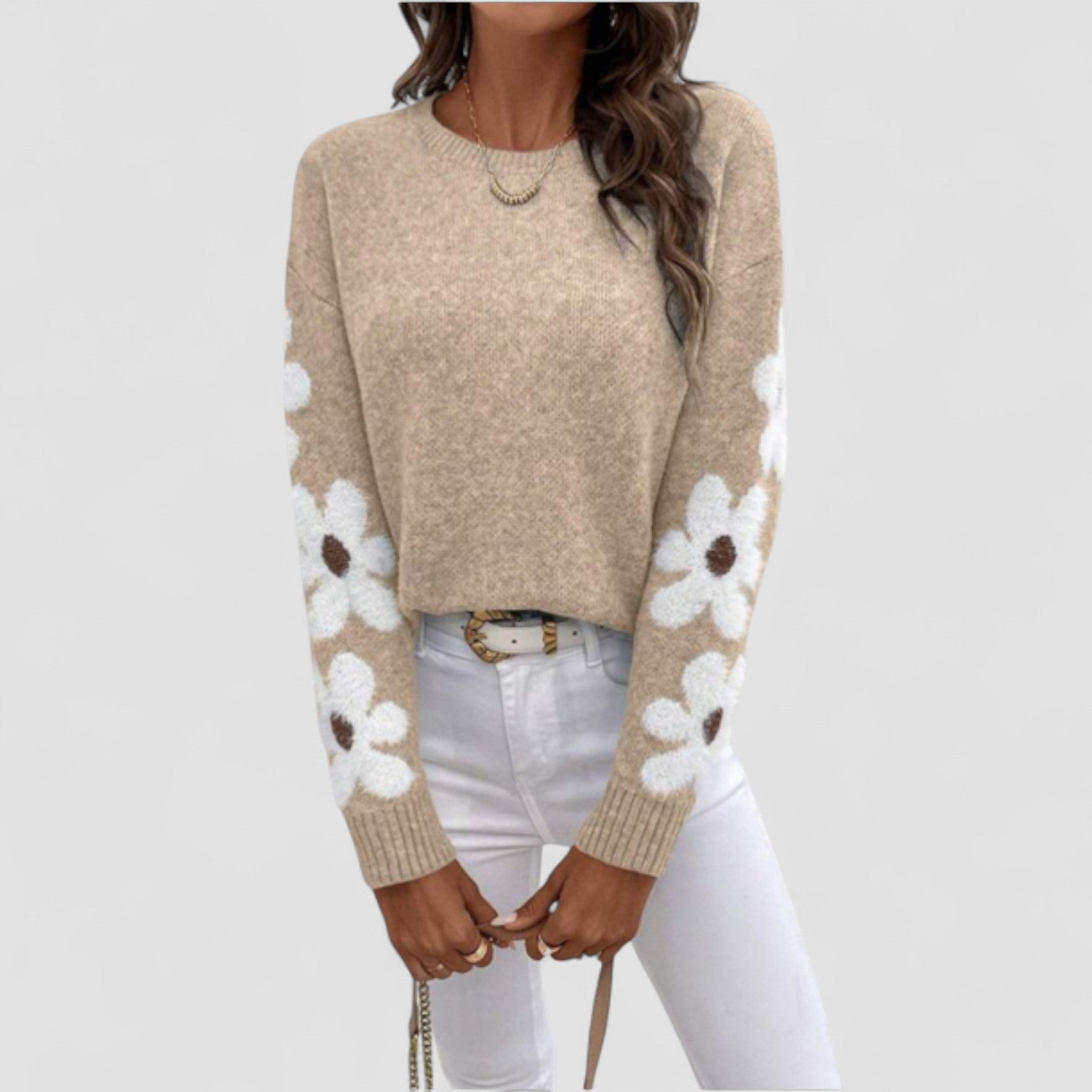 Zoey | Round Neck Floral Sweater for Fall/Winter