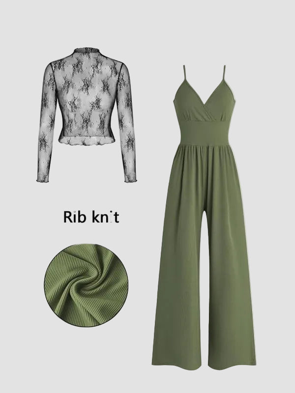 Maryam | Lace Sleeve Tee & Jumpsuit Set