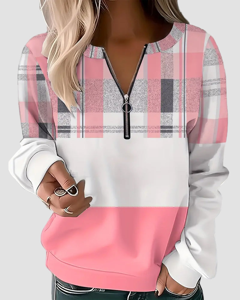 Aubrielle | Plaid Contrast V-Neck Sweatshirt