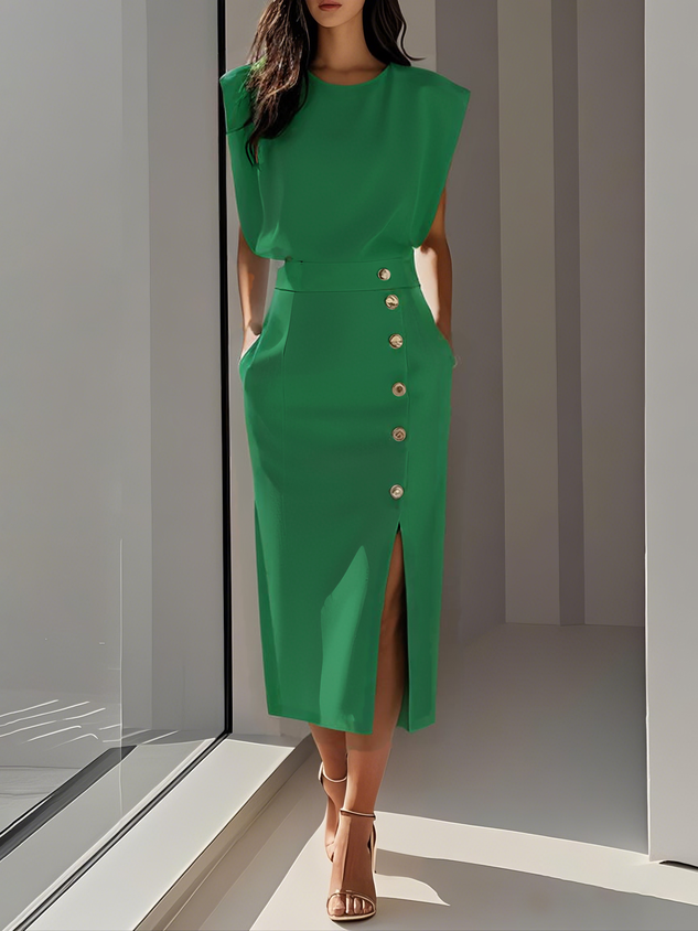 Malene | Button-Slit Midi Dress