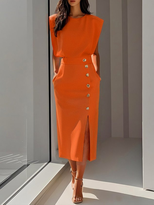 Malene | Button-Slit Midi Dress