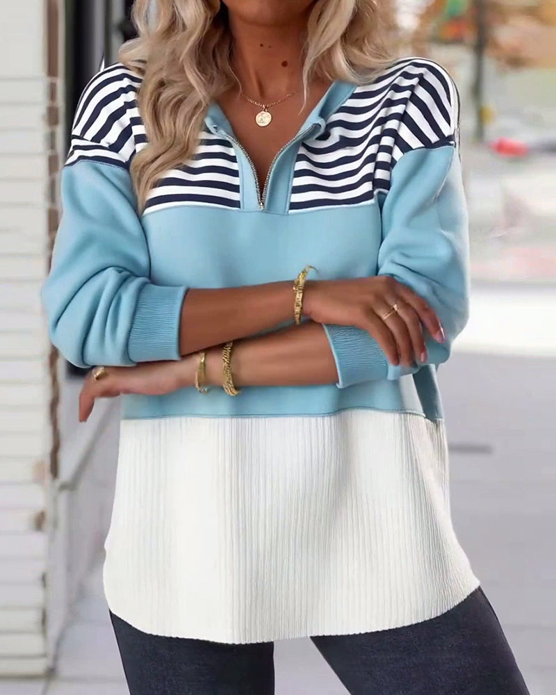 Talia | Patchwork Contrast Zip Sweatshirt