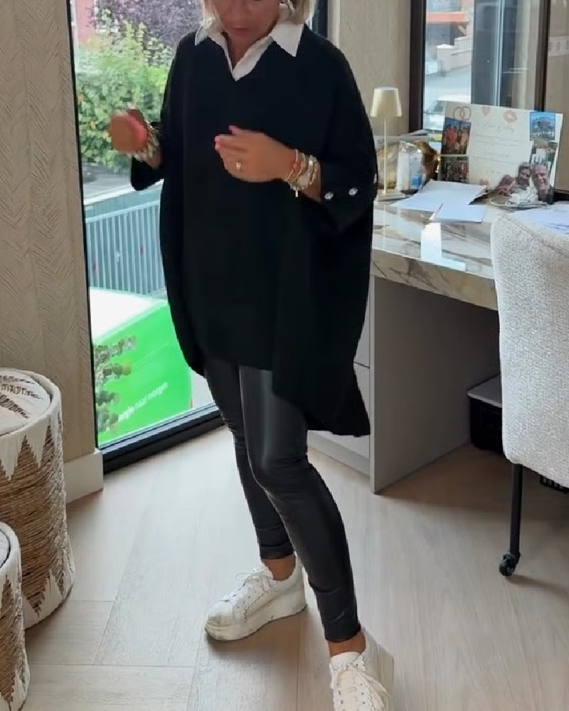 Hazel | Asymmetric Buttoned V-Neck Sweater