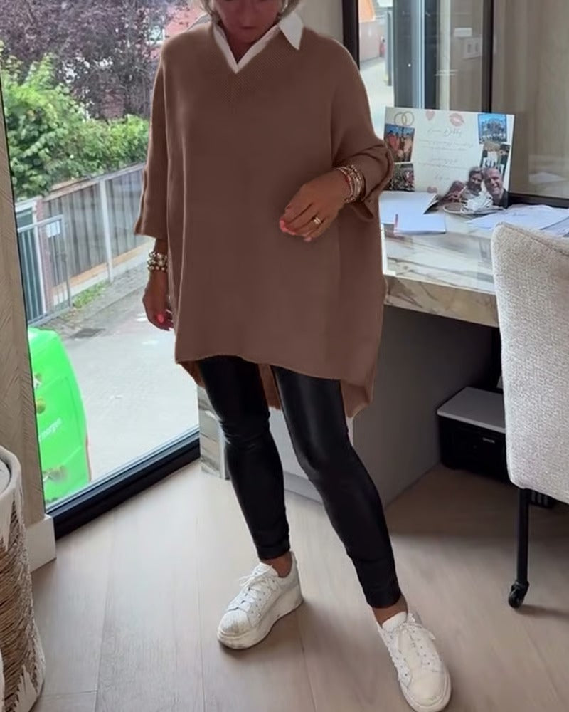 Hazel | Asymmetric Buttoned V-Neck Sweater