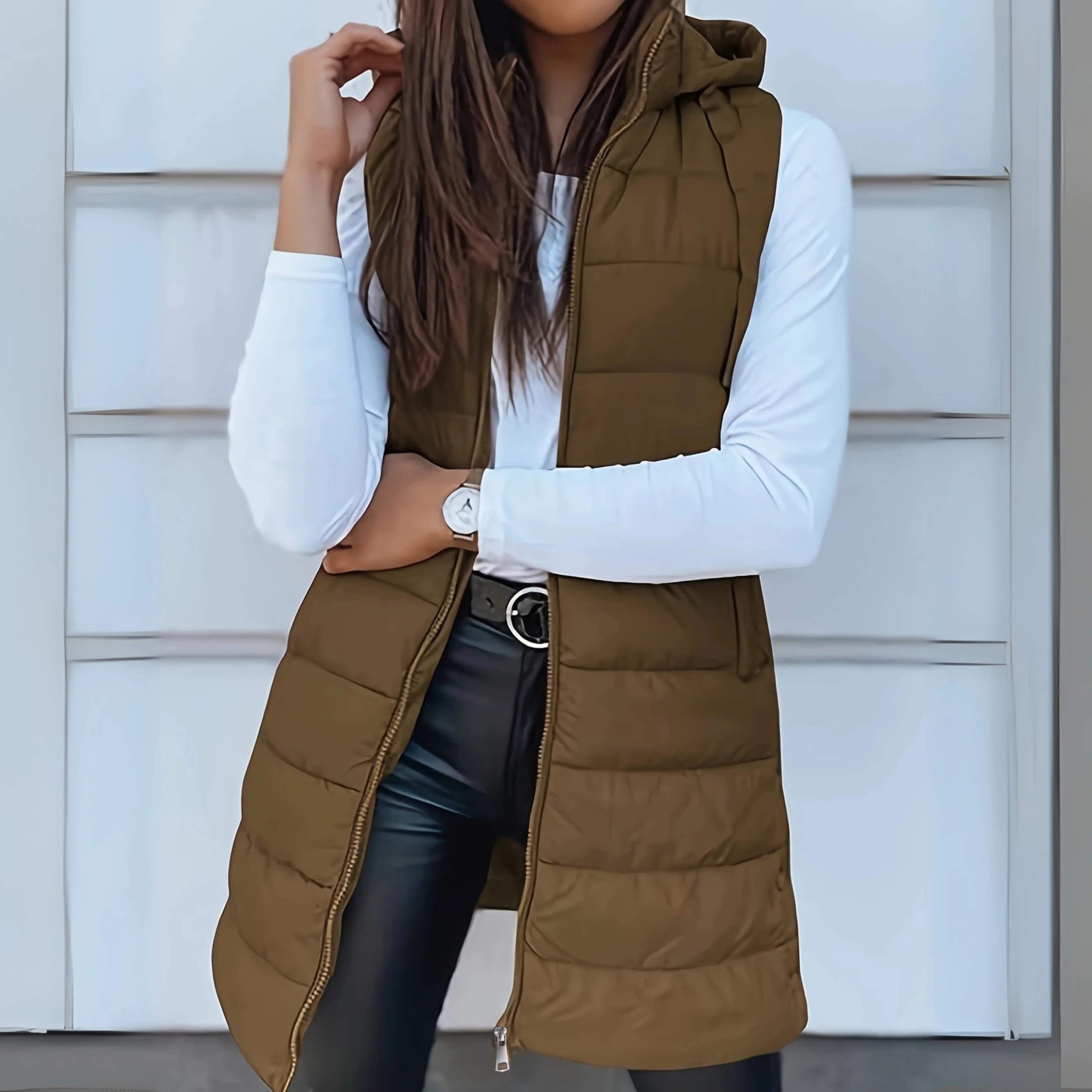 Rain | Casual Sleeveless Hood Long Puffer Vest