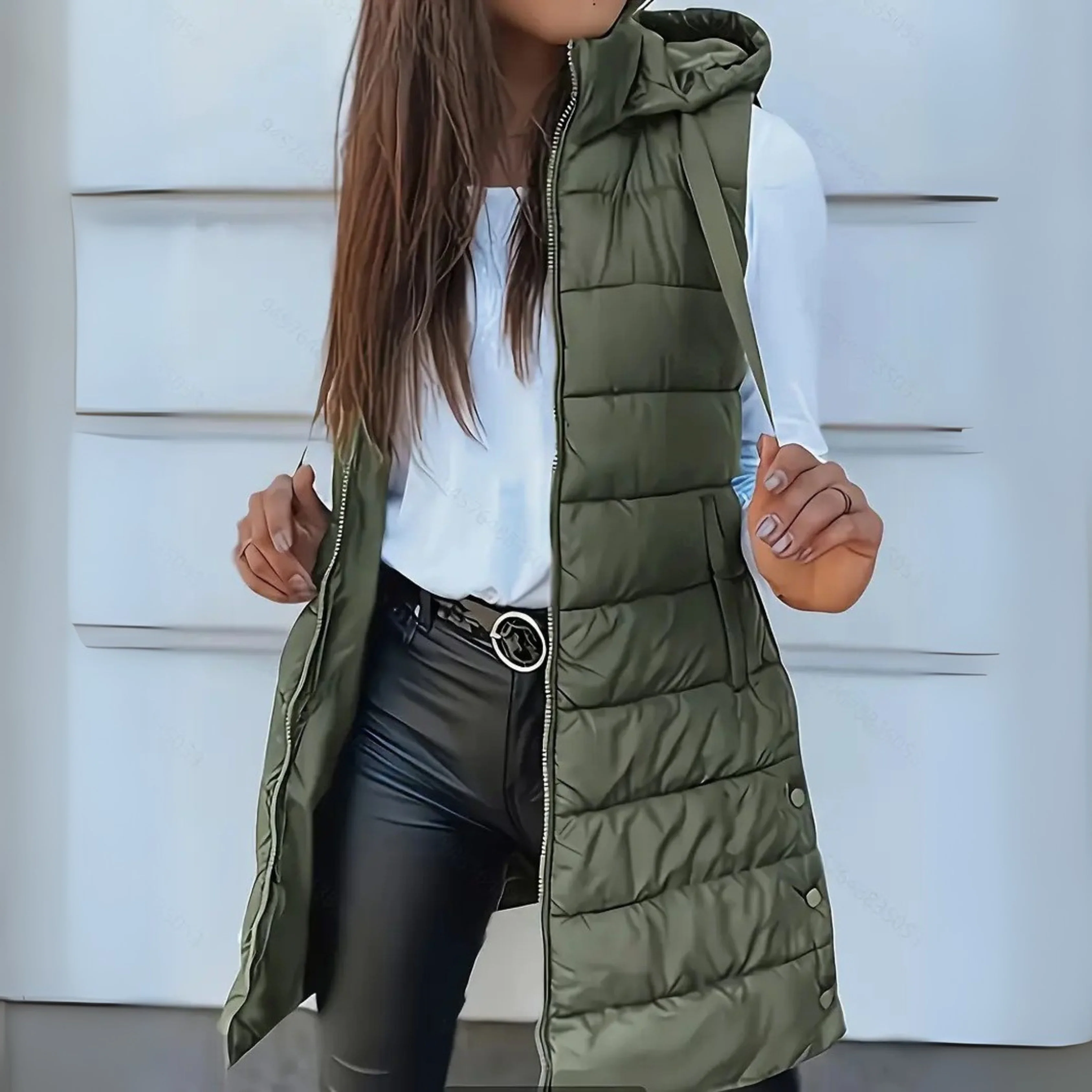 Rain | Casual Sleeveless Hood Long Puffer Vest