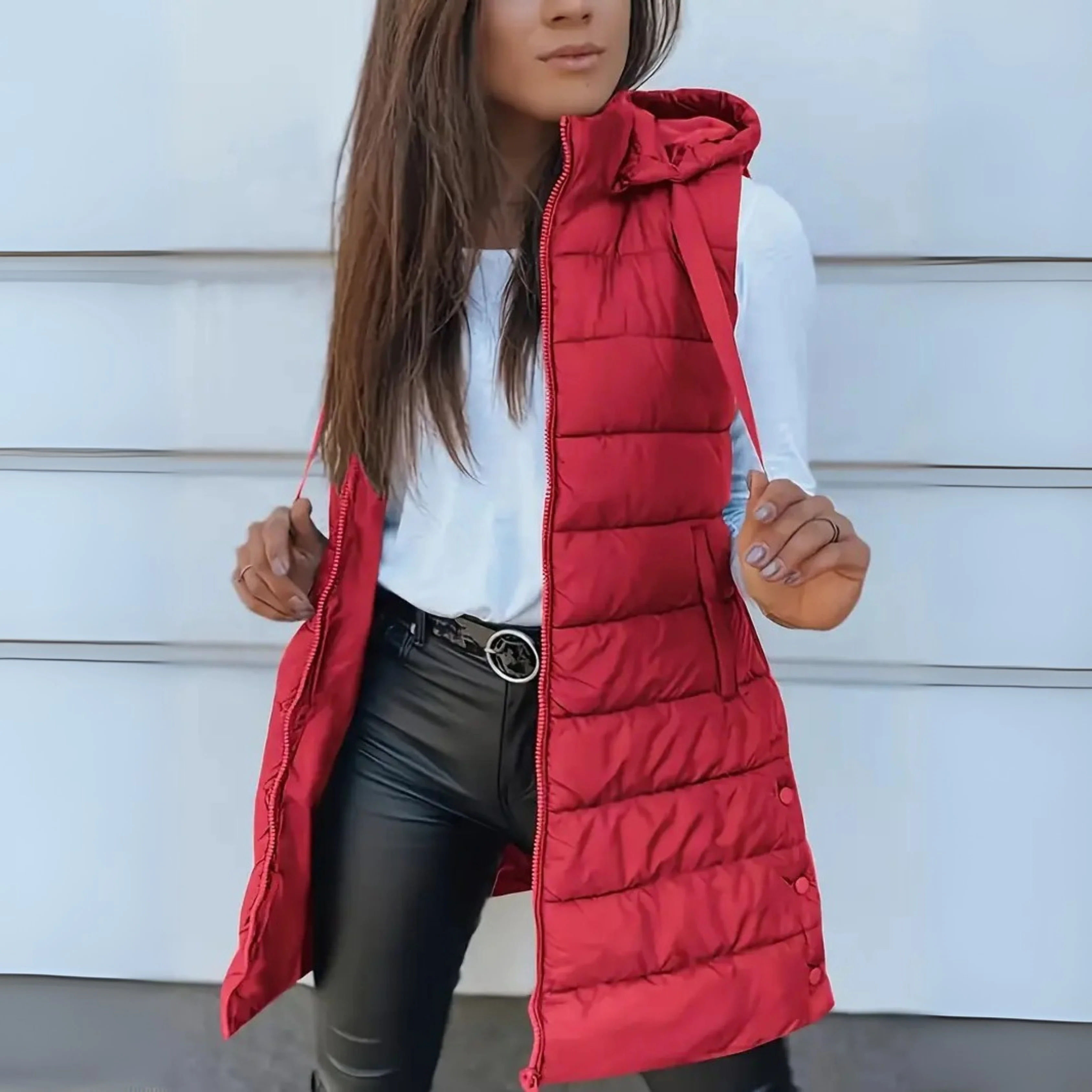 Rain | Casual Sleeveless Hood Long Puffer Vest