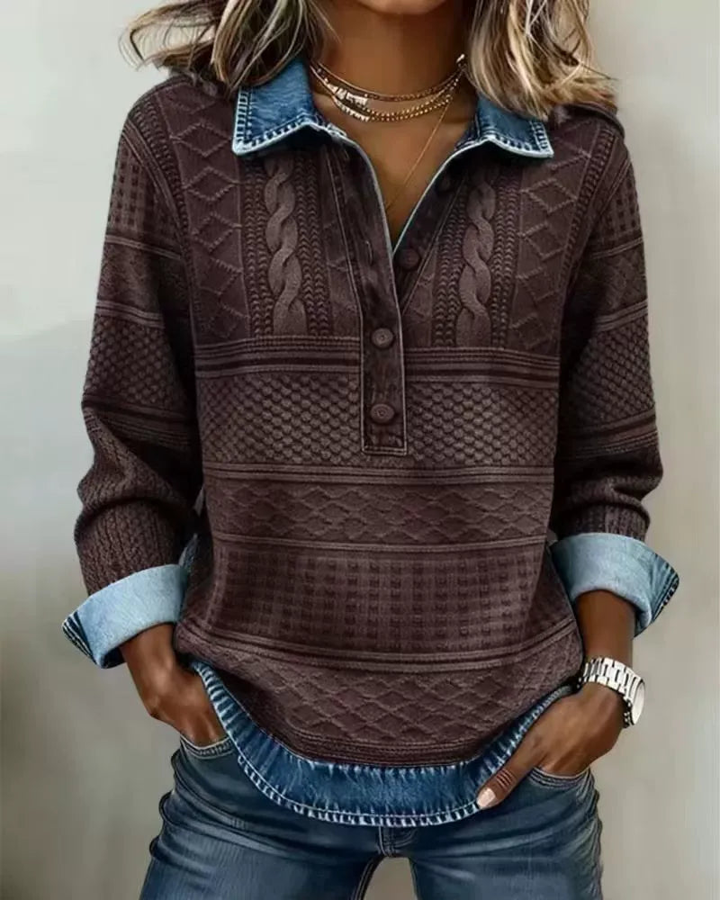 Zaria | Knitted Collar Long-Sleeve Shirt