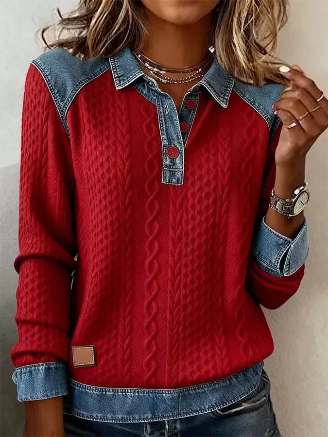 Zaria | Knitted Collar Long-Sleeve Shirt