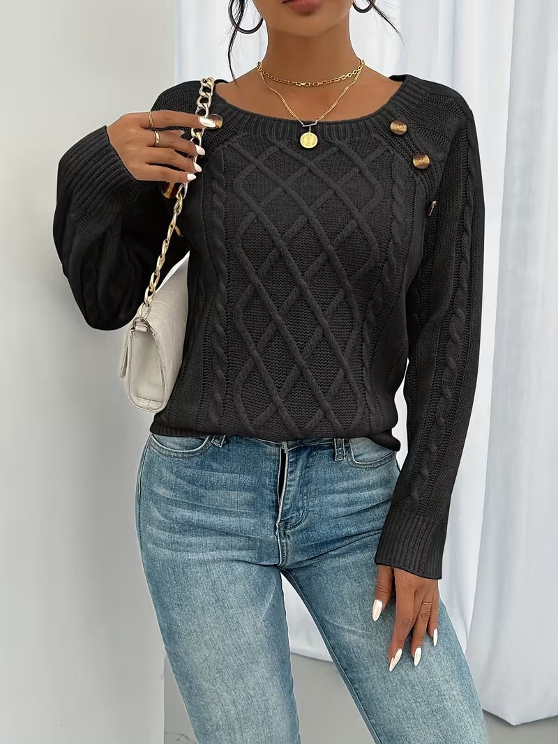 Tessa | Square Neck Cable Knit Sweater