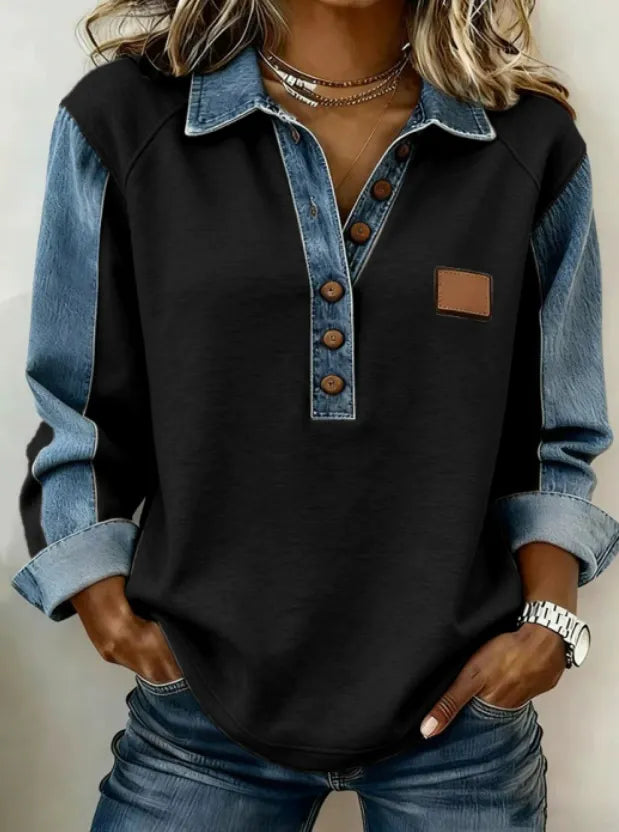 Zaria | Knitted Collar Long-Sleeve Shirt