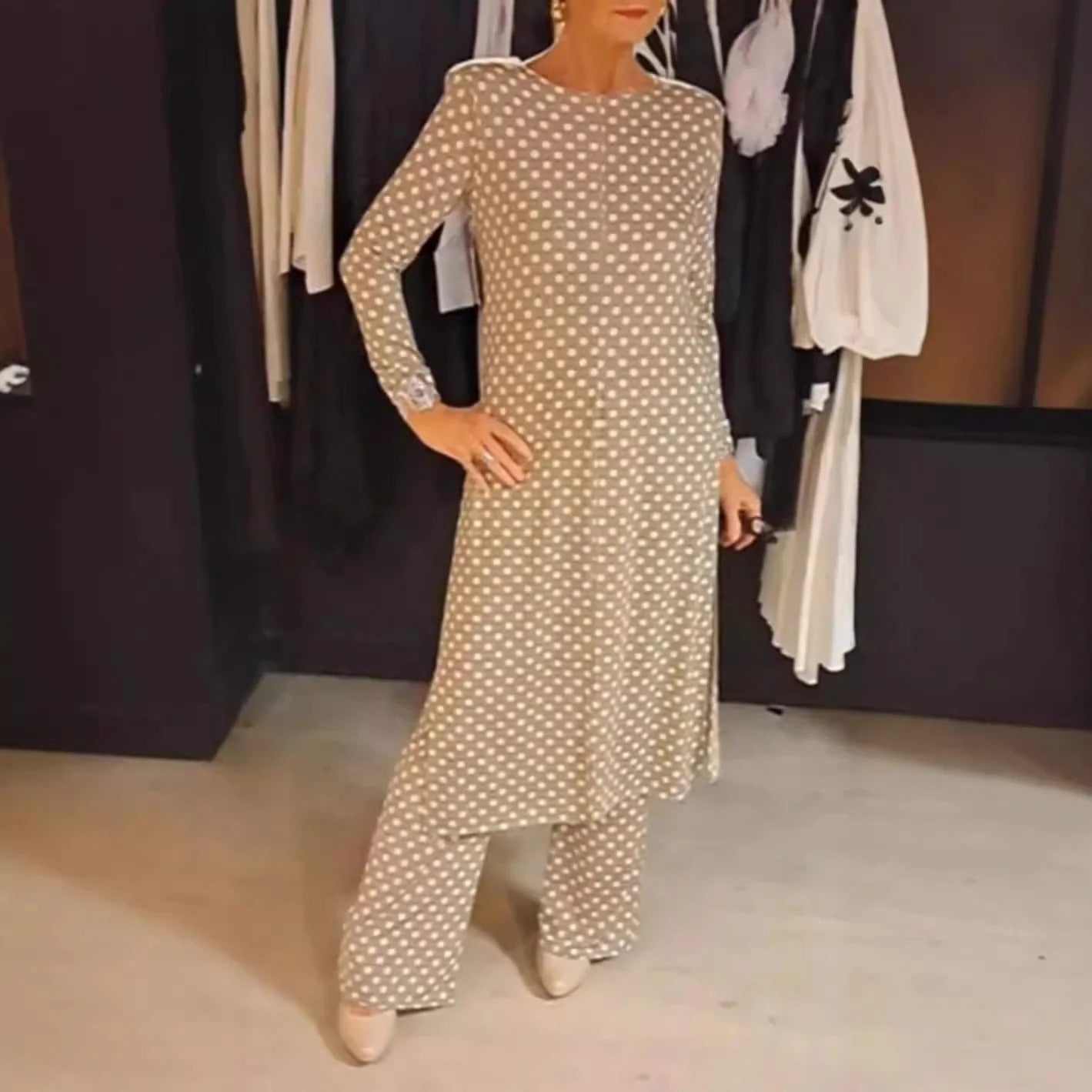 Emma | Stipple Top & Pants 2-Piece Set