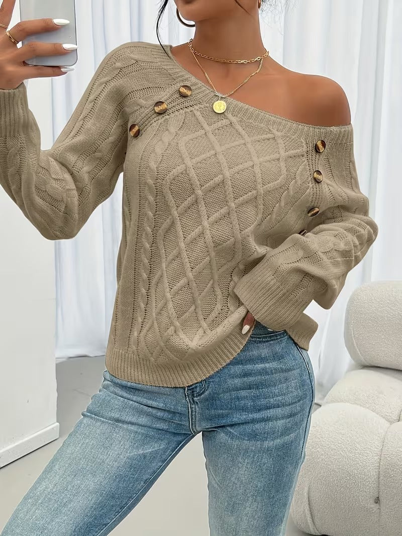 Tessa | Square Neck Cable Knit Sweater