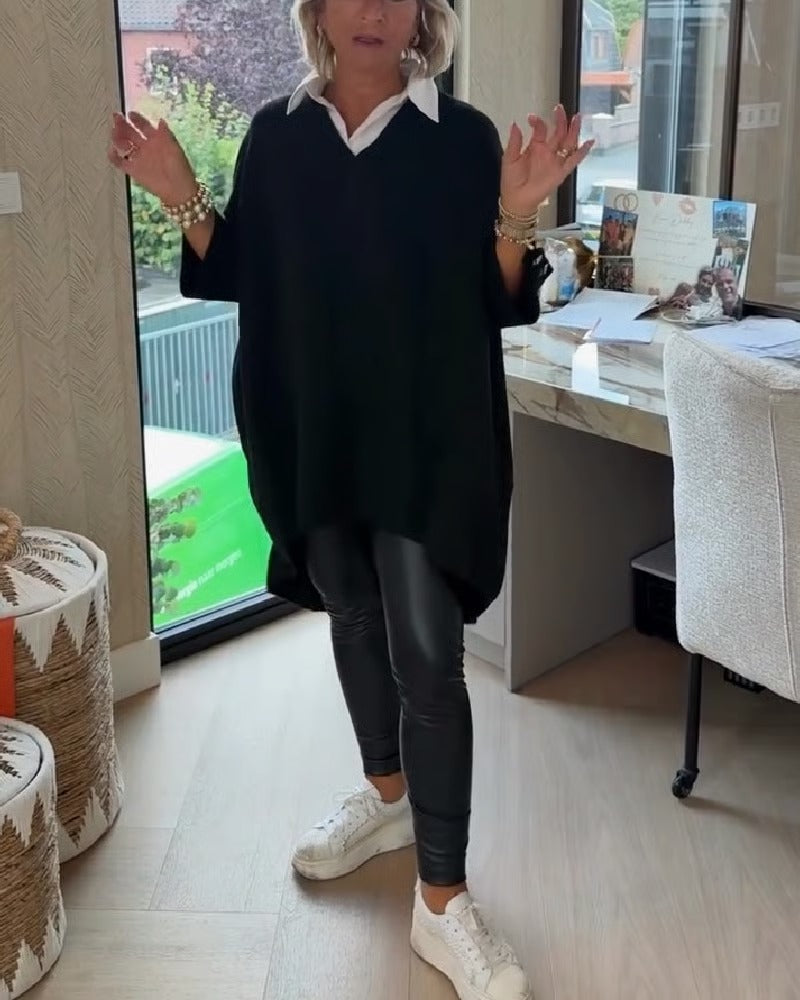 Hazel | Asymmetric Buttoned V-Neck Sweater