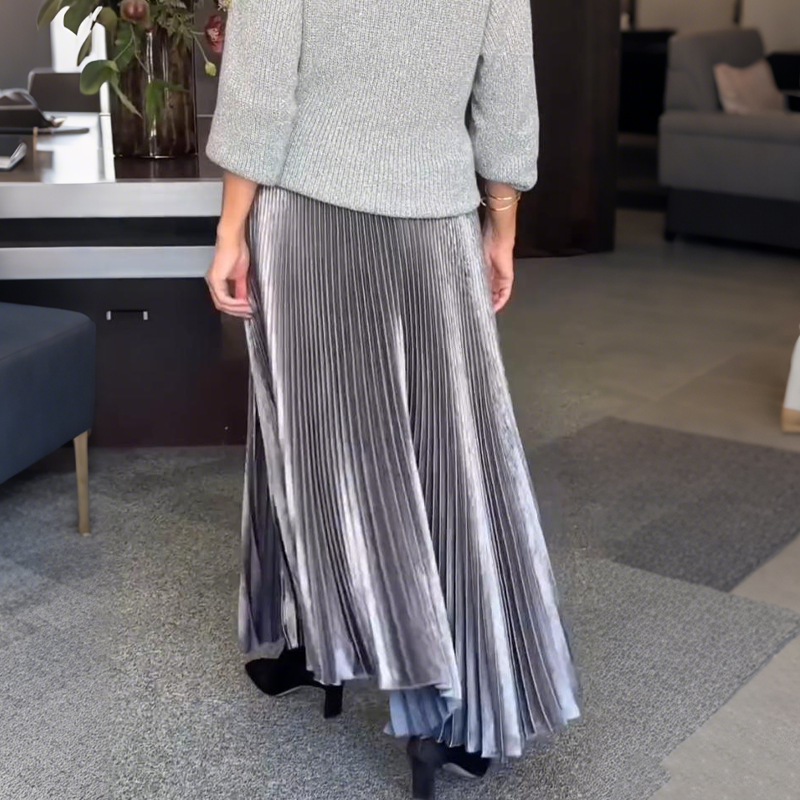 Elise | Knit Top & Metallic Pleated Skirt Set