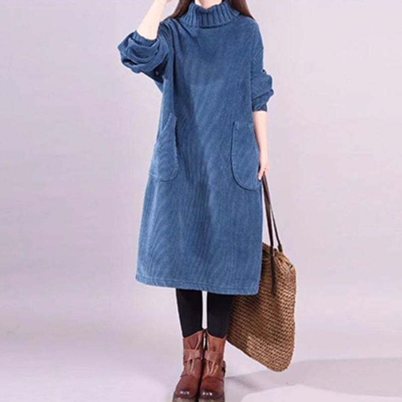 Helena | High-Neck Loose Corduroy Maxi Dress