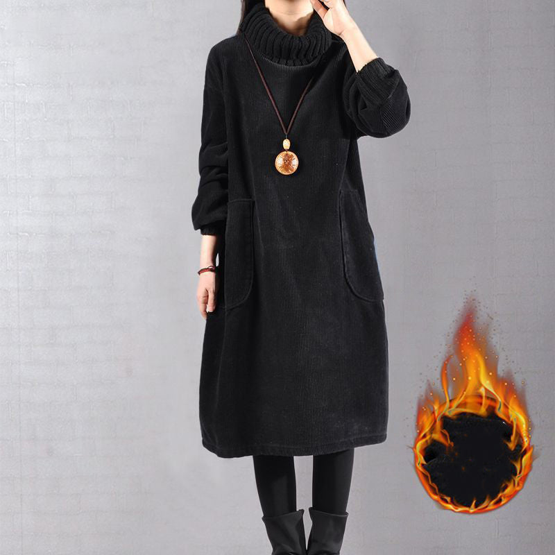 Helena | High-Neck Loose Corduroy Maxi Dress