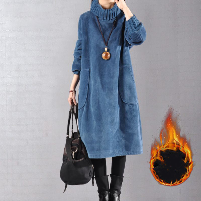 Helena | High-Neck Loose Corduroy Maxi Dress