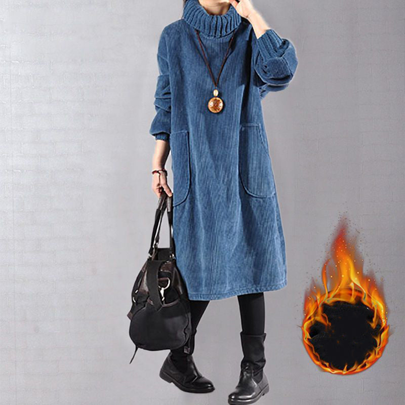 Helena | High-Neck Loose Corduroy Maxi Dress