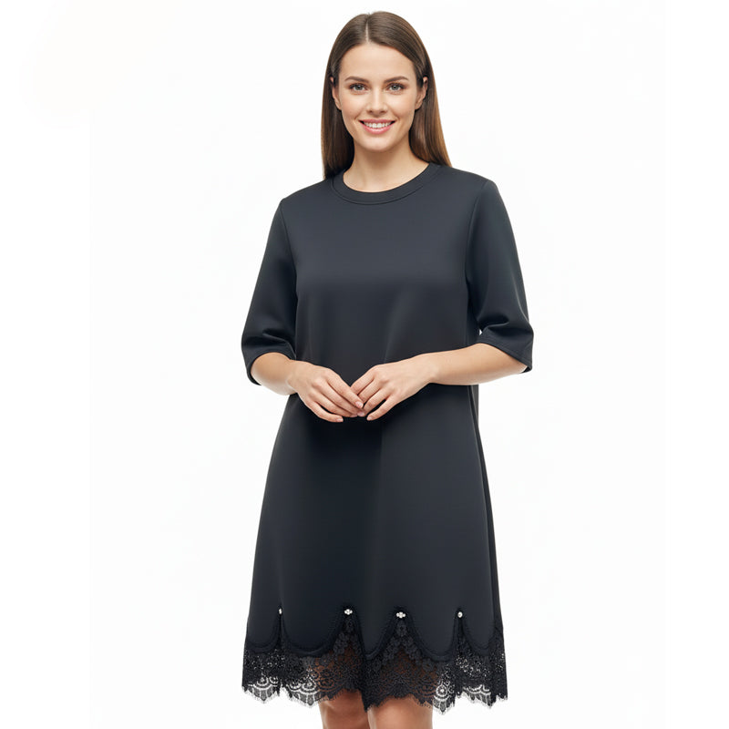 Sonia | Round Neck with Lace Hem Dress